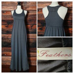 Feathers Maxi Dress M Smocked Racerback Gray Babydoll Jersey
